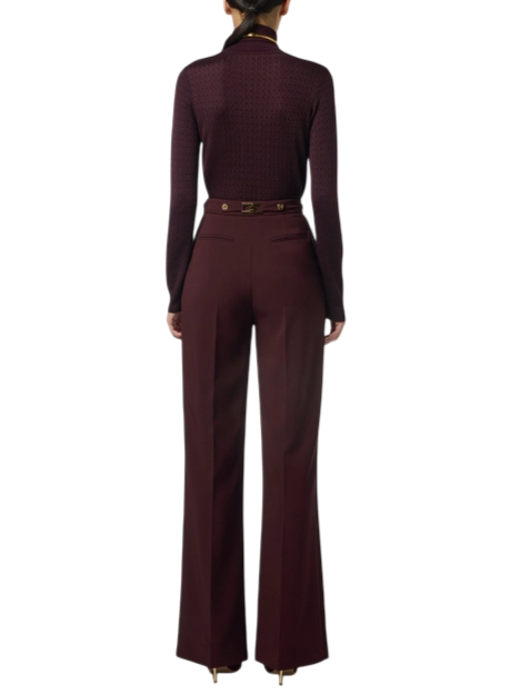 Elisabetta Franchi bordeauxroter Jacquard-Logo-Rollkragenpullover