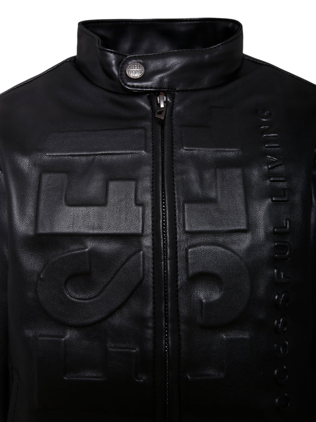Diesel Bikerjacke aus schwarzem Kunstleder mit Logo