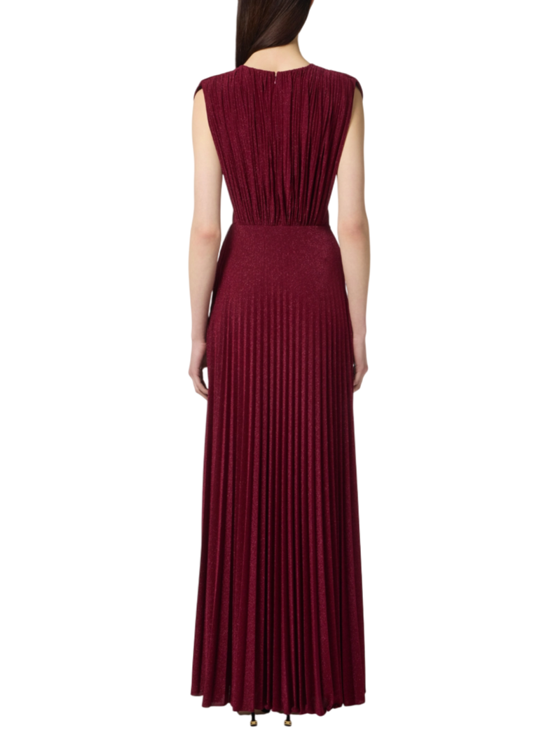 Elisabetta Franchi langes plissiertes Lurexkleid in Kirschrot