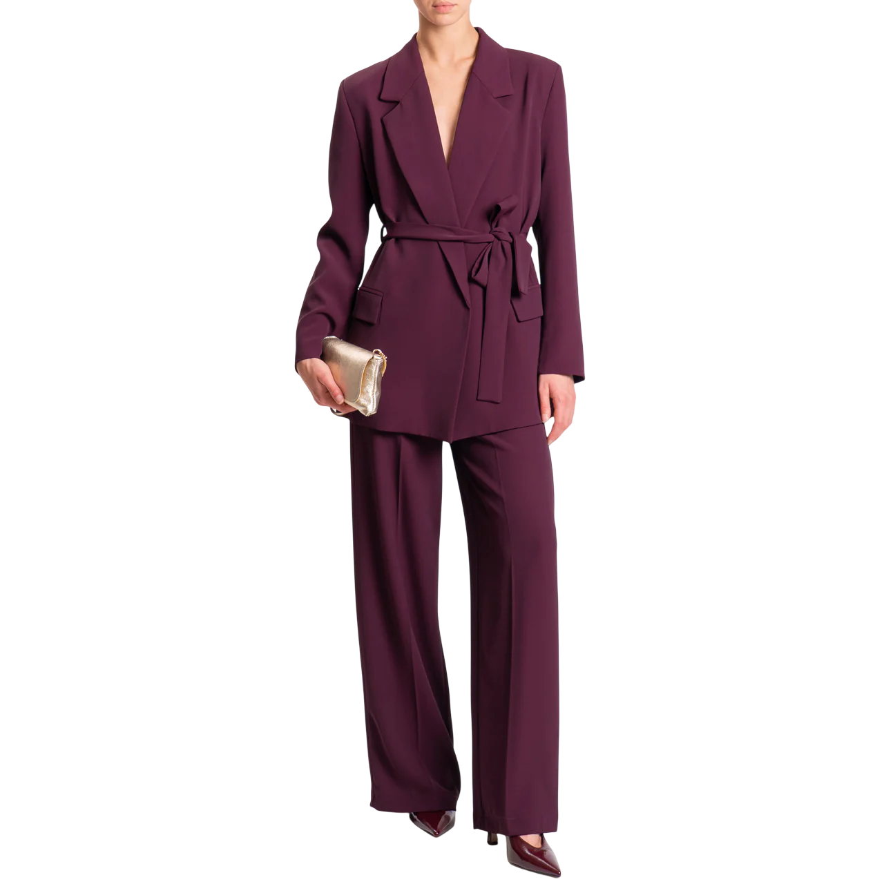 Vicolo pantaloni palazzo in tessuto fluido color prugna