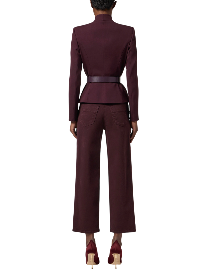 Elisabetta Franchi bordeauxrote Crêpe-Jacke mit Satinrevers