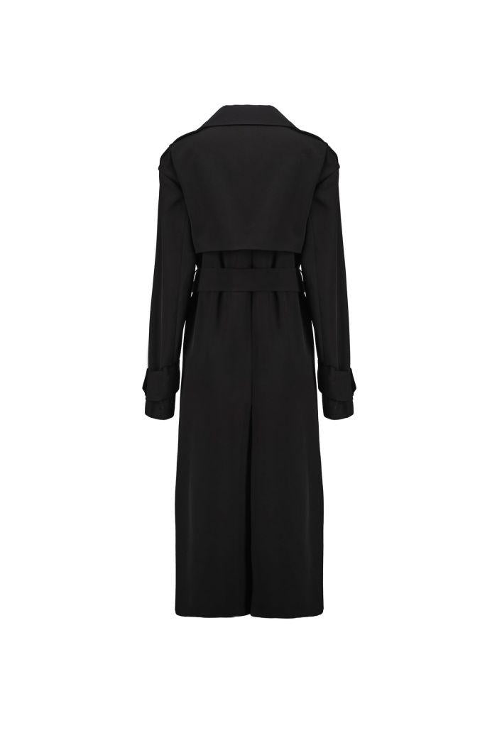 Aniye By schwarzer, zweireihiger, langer Trenchcoat mit Gürtel