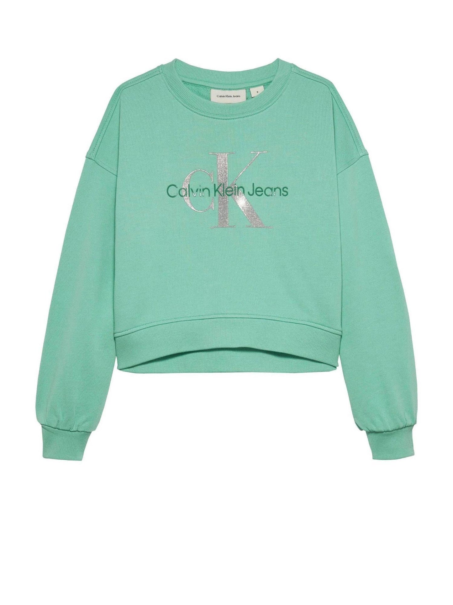 Calvin Klein Jeans felpa bambina con logo glitter verde acqua