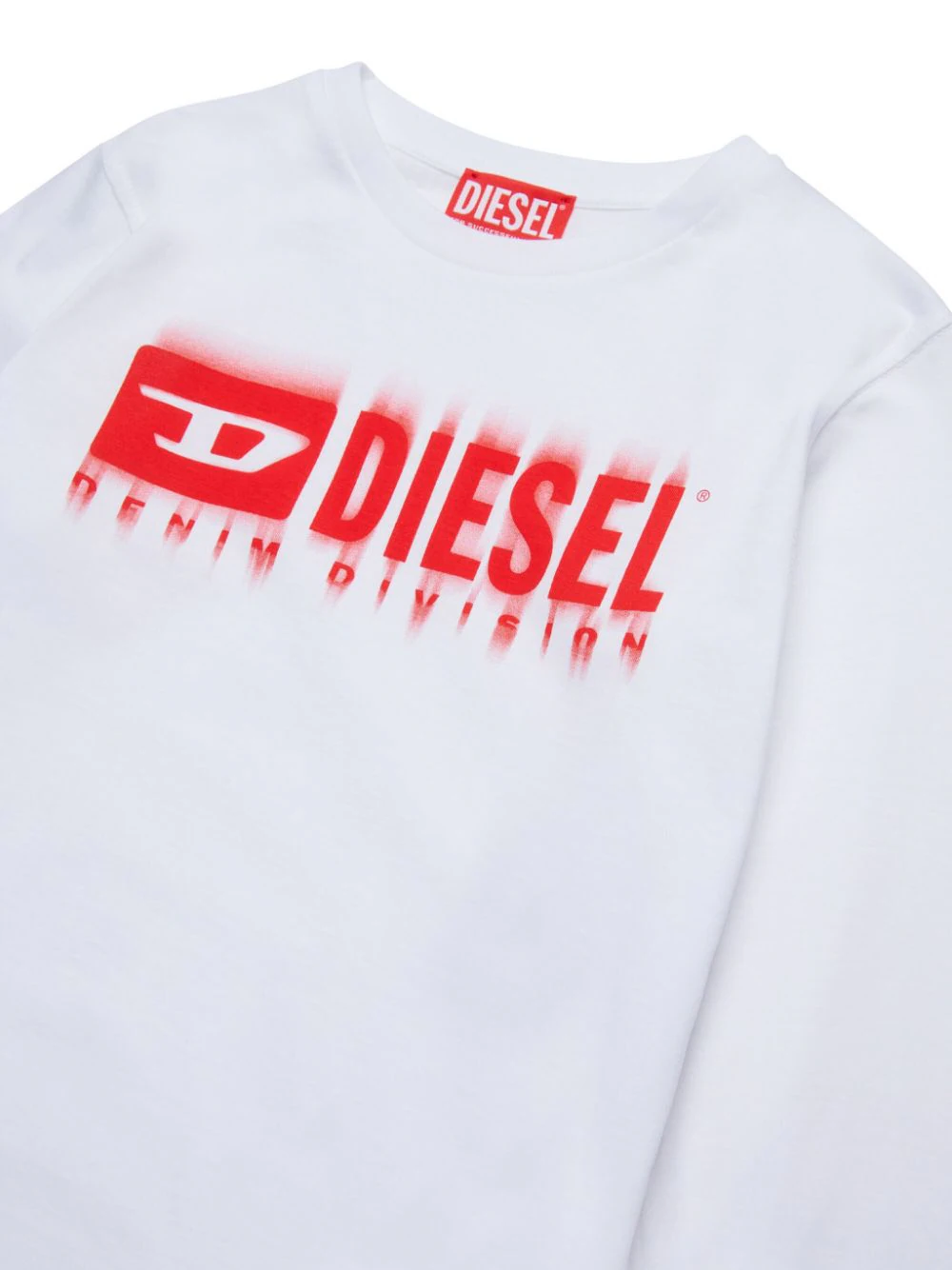 Diesel T-shirt manica lunga con stampa logo bianco rosso