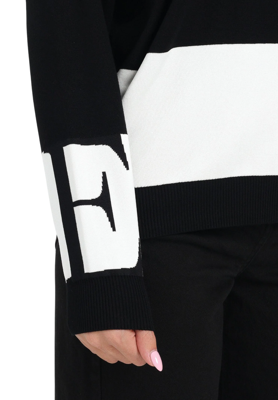 Elisabetta Franchi zweifarbiger Pullover mit schwarz-weißem Logo