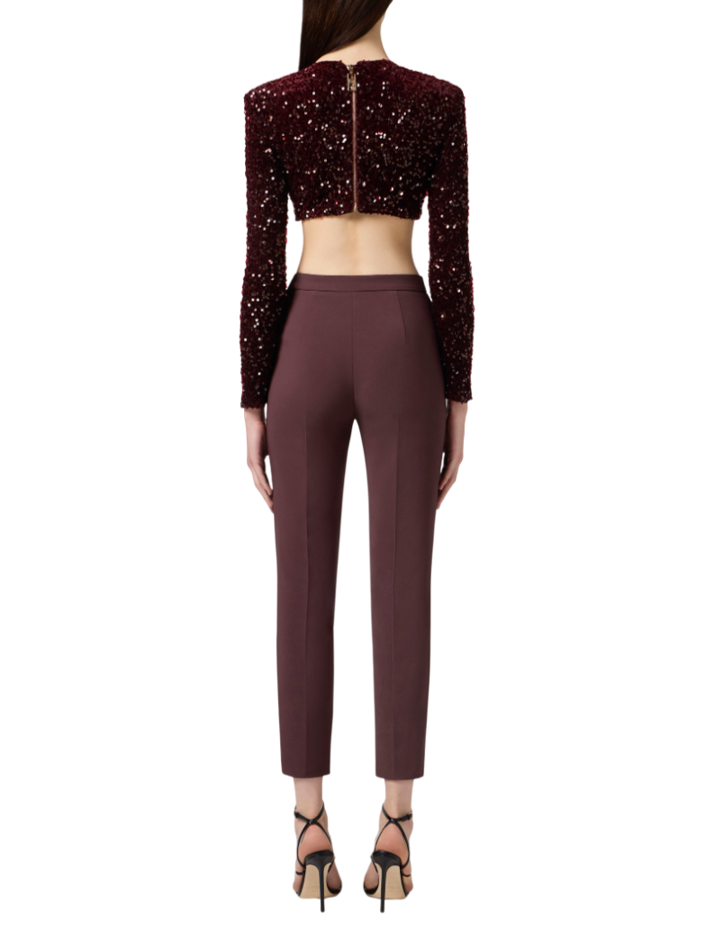 Elisabetta Franchi pantaloni slim in crepe borgogna