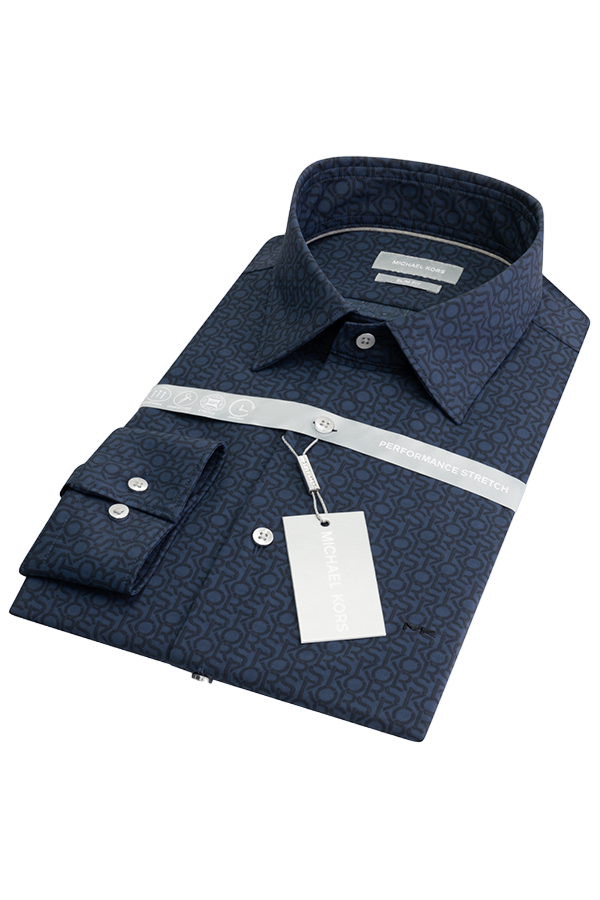 Michael Kors camicia manica lunga slim fit in fantasia logo blu