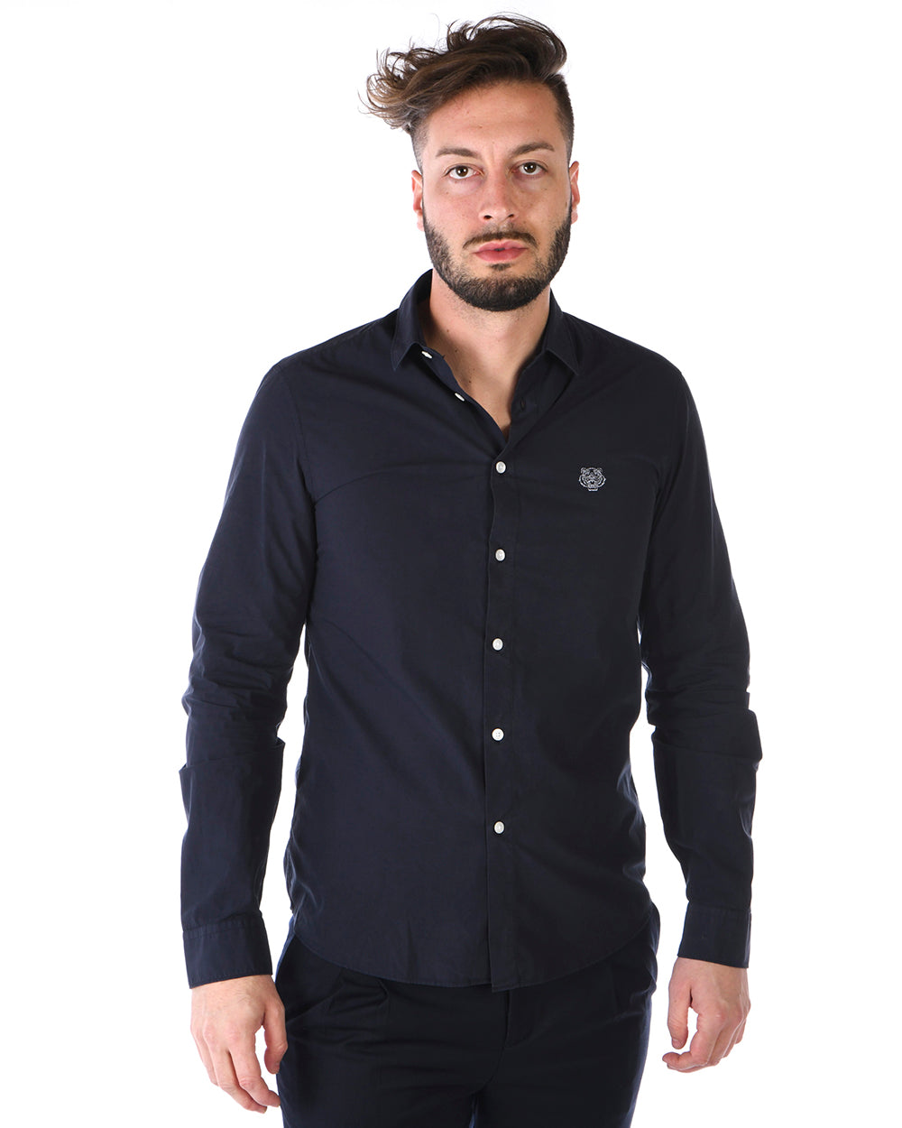 Camicia Kenzo Blu Slim Fit con Logo Ricamato - mem39