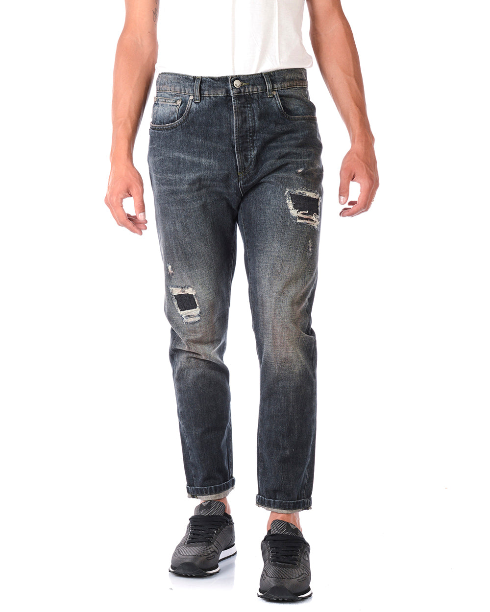 Jeans Daniele Alessandrini Blu con Chiusura a Bottoni - mem39