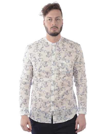 Camicia Daniele Alessandrini Bianco e Blu 100% Cotone - mem39