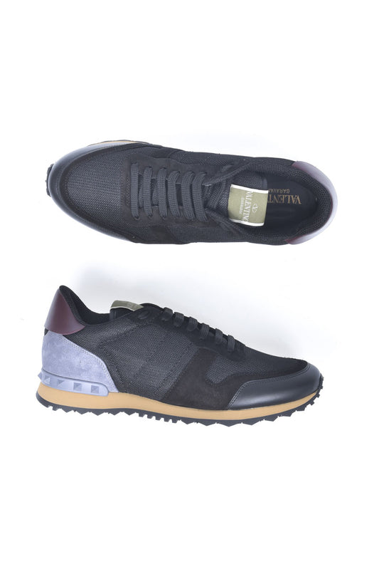 Sneakers Valentino Pelle e Tessuto - Nero e Arancione - mem39