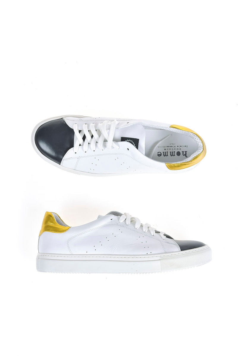 Sneakers Pelle Bianco Oro Daniele Alessandrini, Taglia 45 - mem39