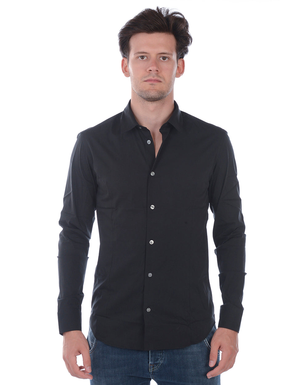 Camicia Daniele Alessandrini Slim Fit Nera - mem39