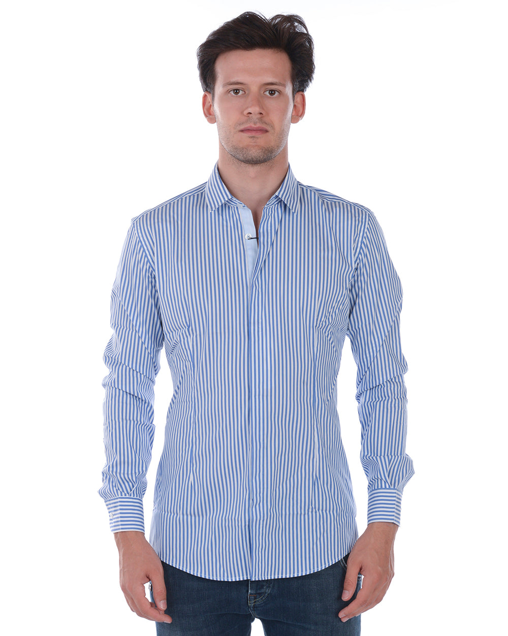 Camicia Blu in Cotone Daniele Alessandrini - mem39