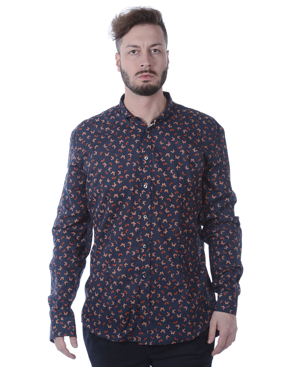 Camicia Daniele Alessandrini Blu Rosso in Cotone - mem39