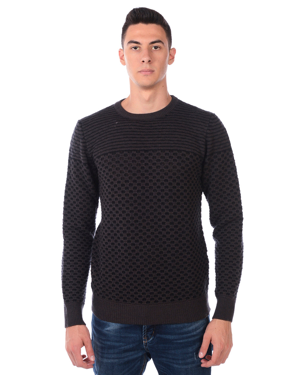 Maglione Daniele Alessandrini Comfort Lana Mohair Marrone - mem39