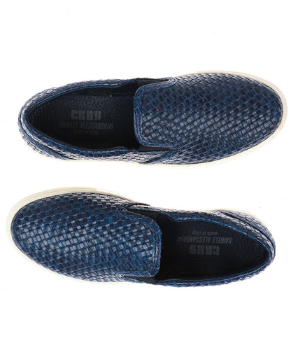 Sneakers Slip On Blu in Pelle by Daniele Alessandrini - mem39