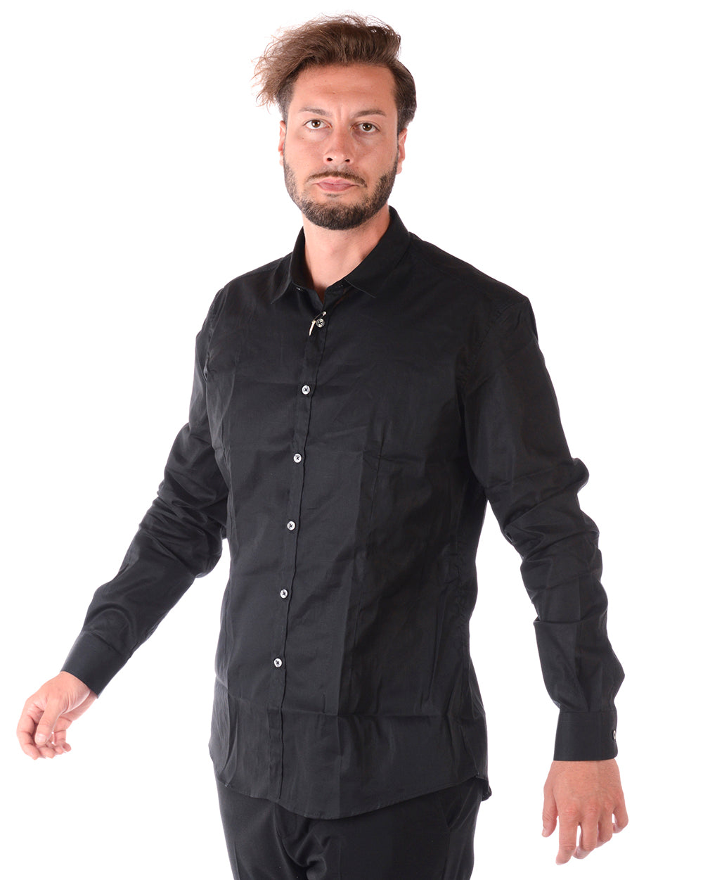 Camicia Daniele Alessandrini Cotone-Elastan Nera - Taglia 43 - mem39