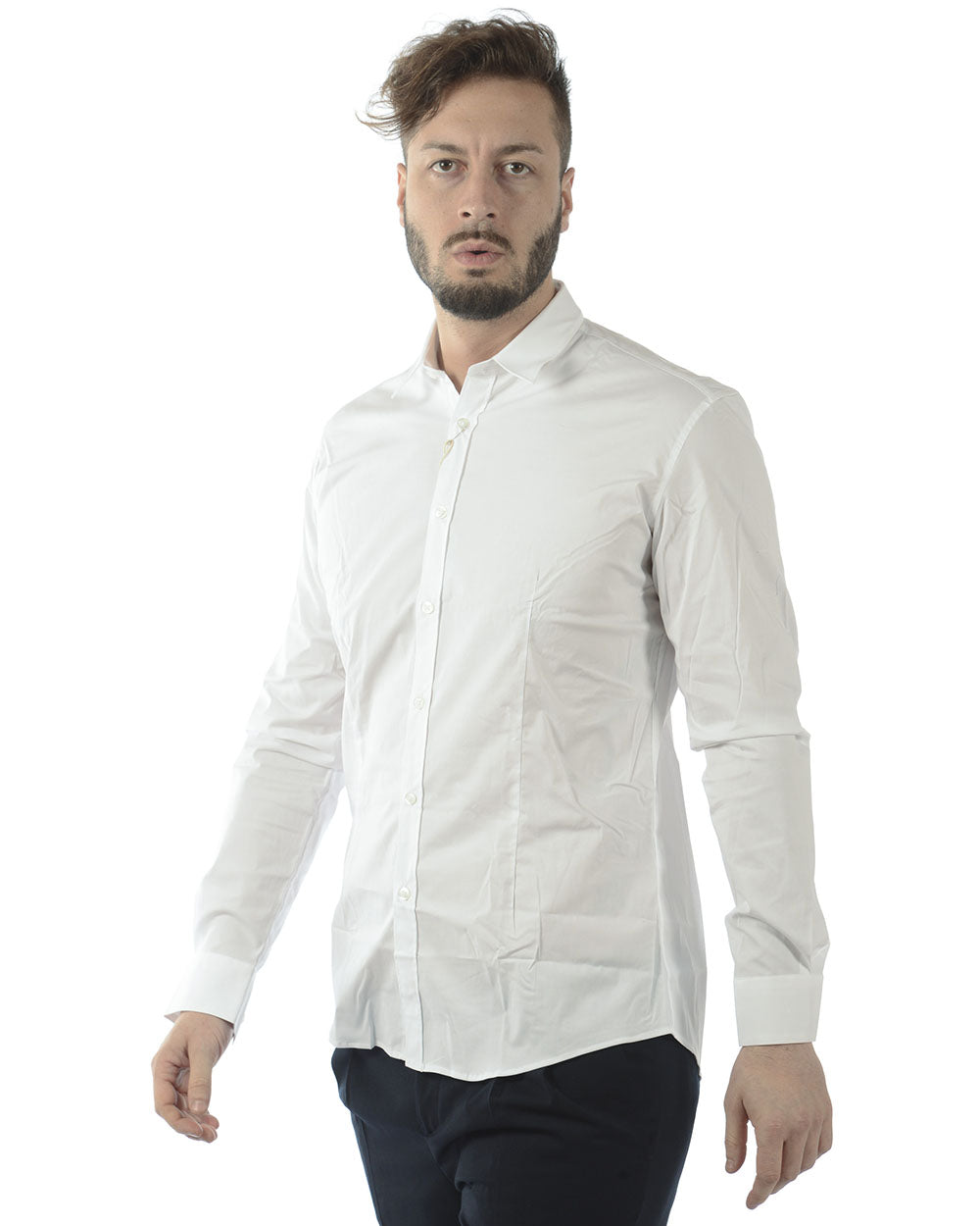 Camicia Daniele Alessandrini - Bianco Cotone ed Elastan - mem39