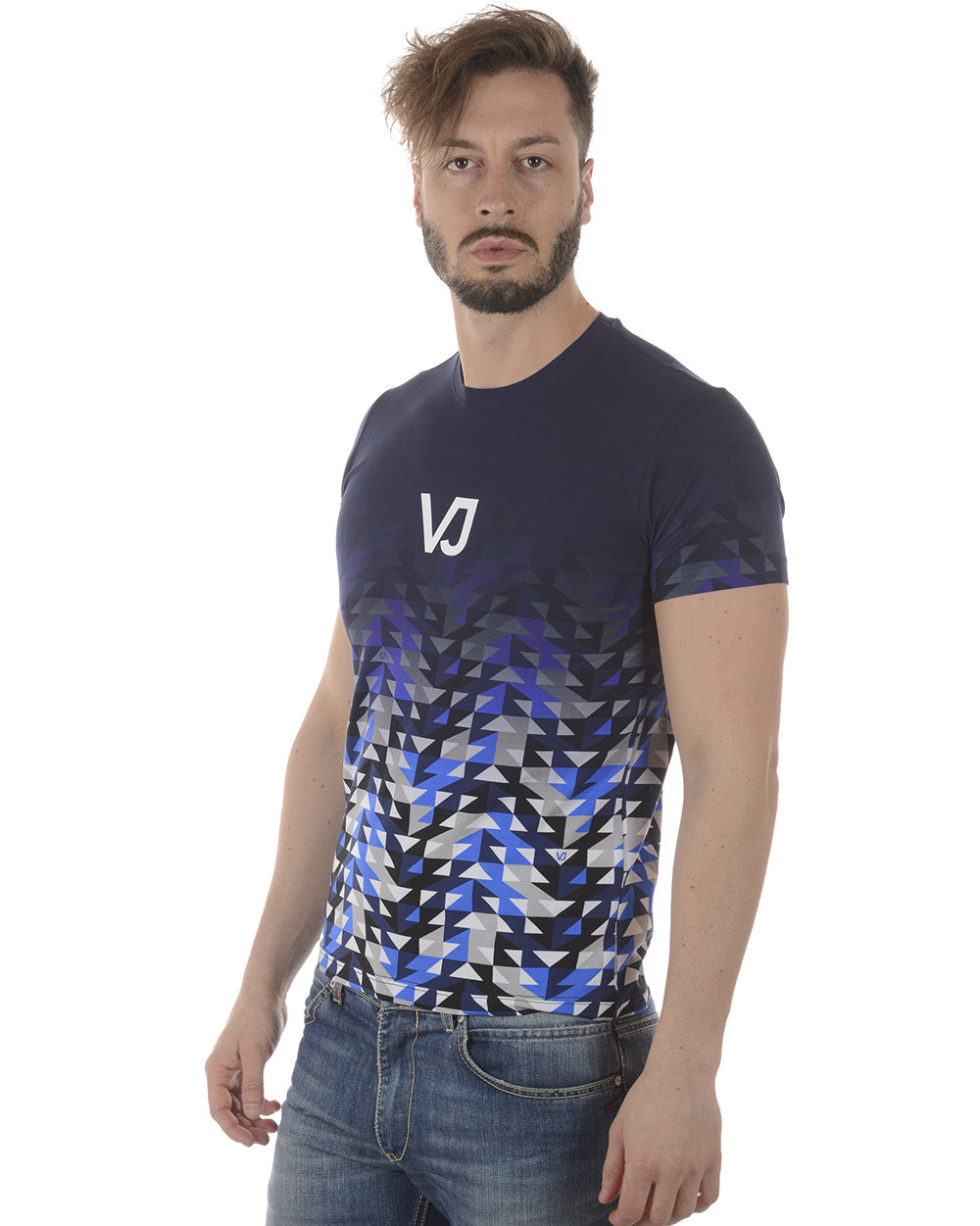 T-shirt Versace Jeans Blu Slim in Cotone ed Elastan - mem39