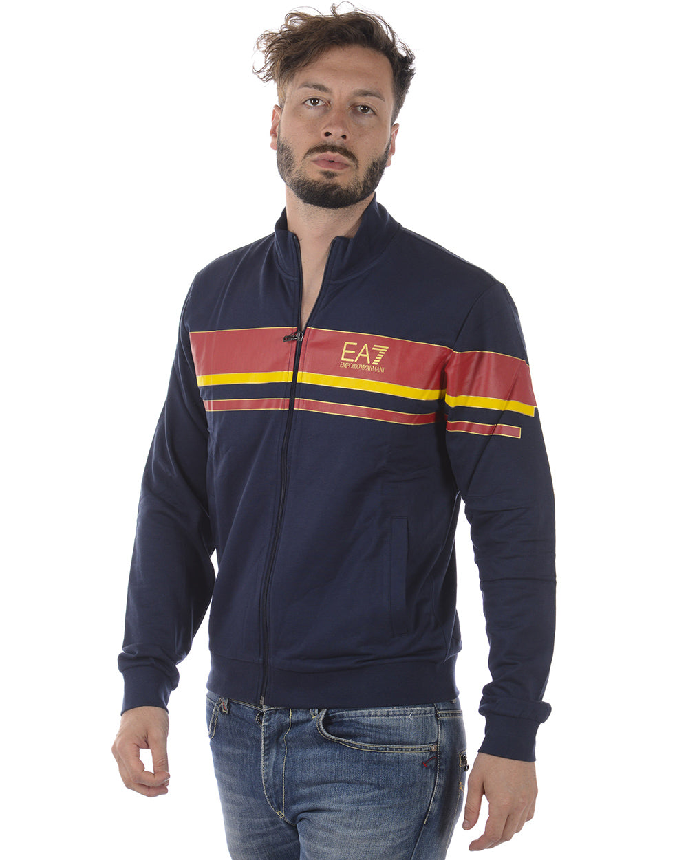 Felpa EA7 Blu Zip Frontale - mem39