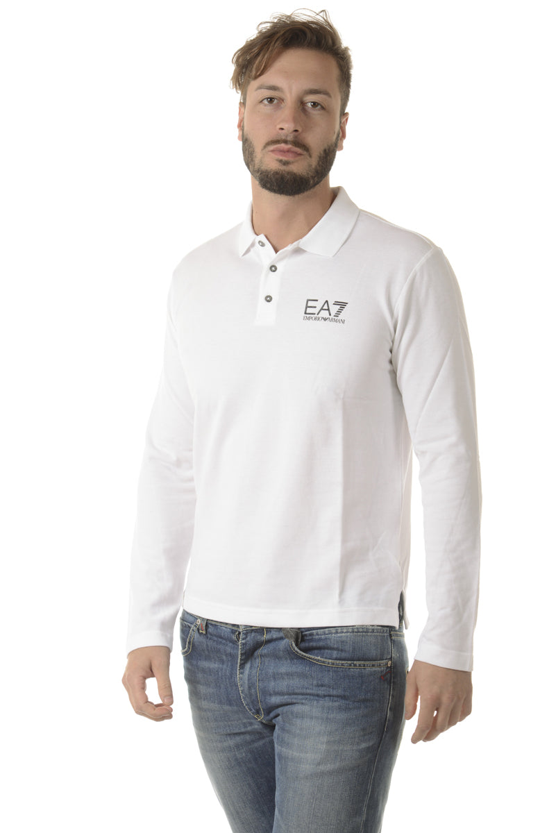 Polo Emporio Armani EA7 Manica Lunga in Cotone Bianco - mem39