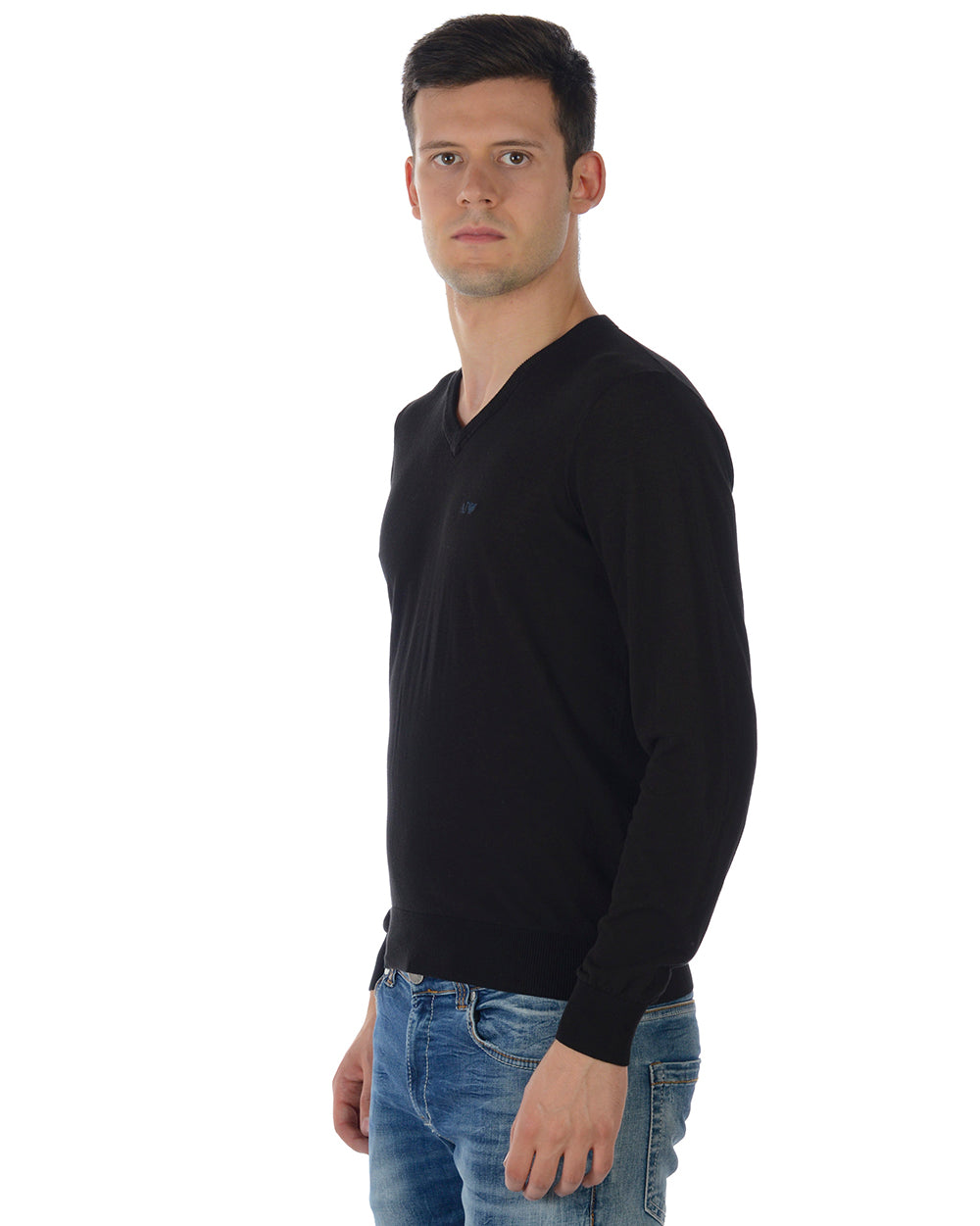 Maglia Nero Cotone con Colletto a V - Armani Jeans - mem39