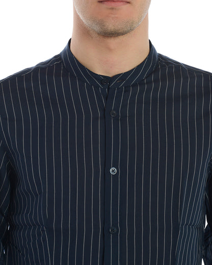 Camicia Daniele Alessandrini Blu in Lyocell con Manica Lunga - mem39