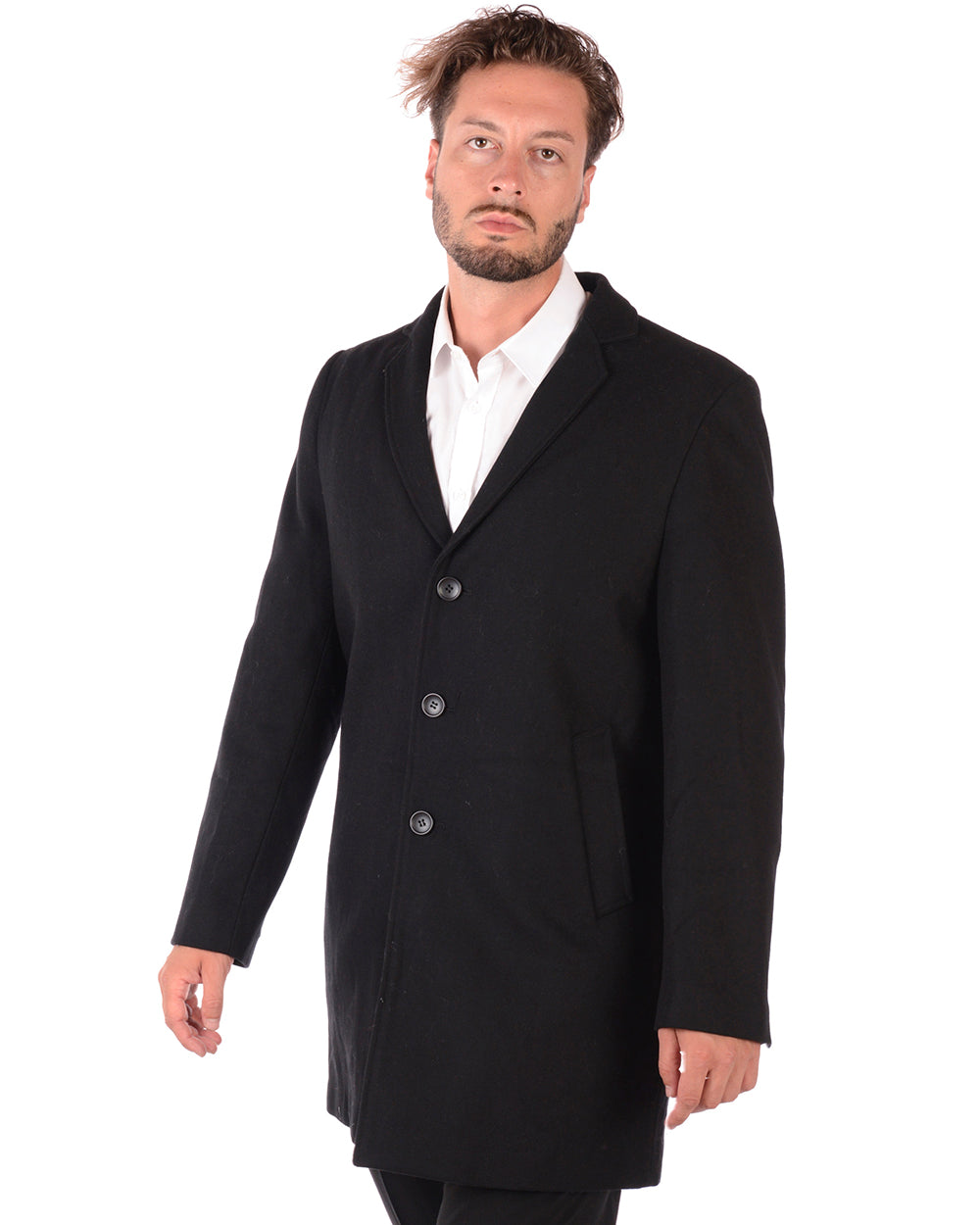 Cappotto in Lana/Poliestere Nero Daniele Alessandrini - mem39