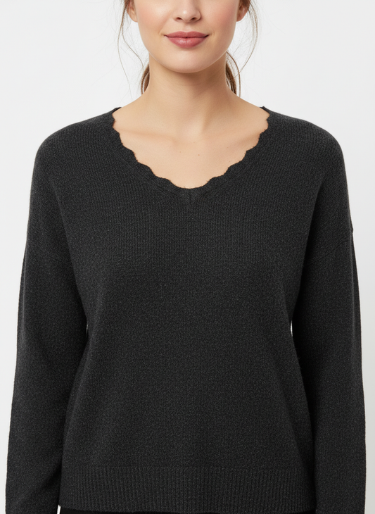 Vero Moda schwarzer Lurexpullover mit V-Ausschnitt