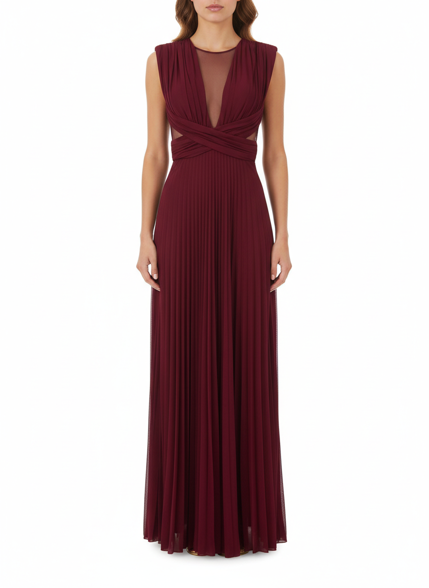 Elisabetta Franchi langes plissiertes Lurexkleid in Kirschrot