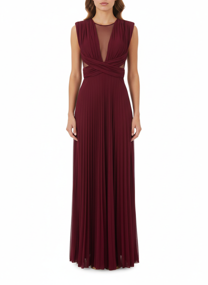 Elisabetta Franchi langes plissiertes Lurexkleid in Kirschrot