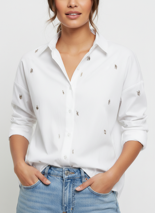 Nur in Oregon erhältliches Langarmhemd mit weißen Schmuckdetails