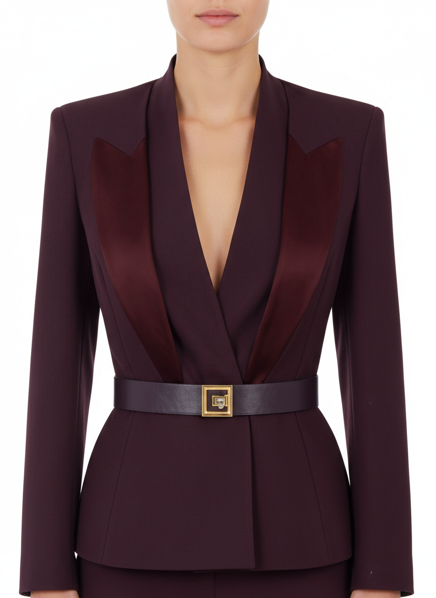 Elisabetta Franchi bordeauxrote Crêpe-Jacke mit Satinrevers