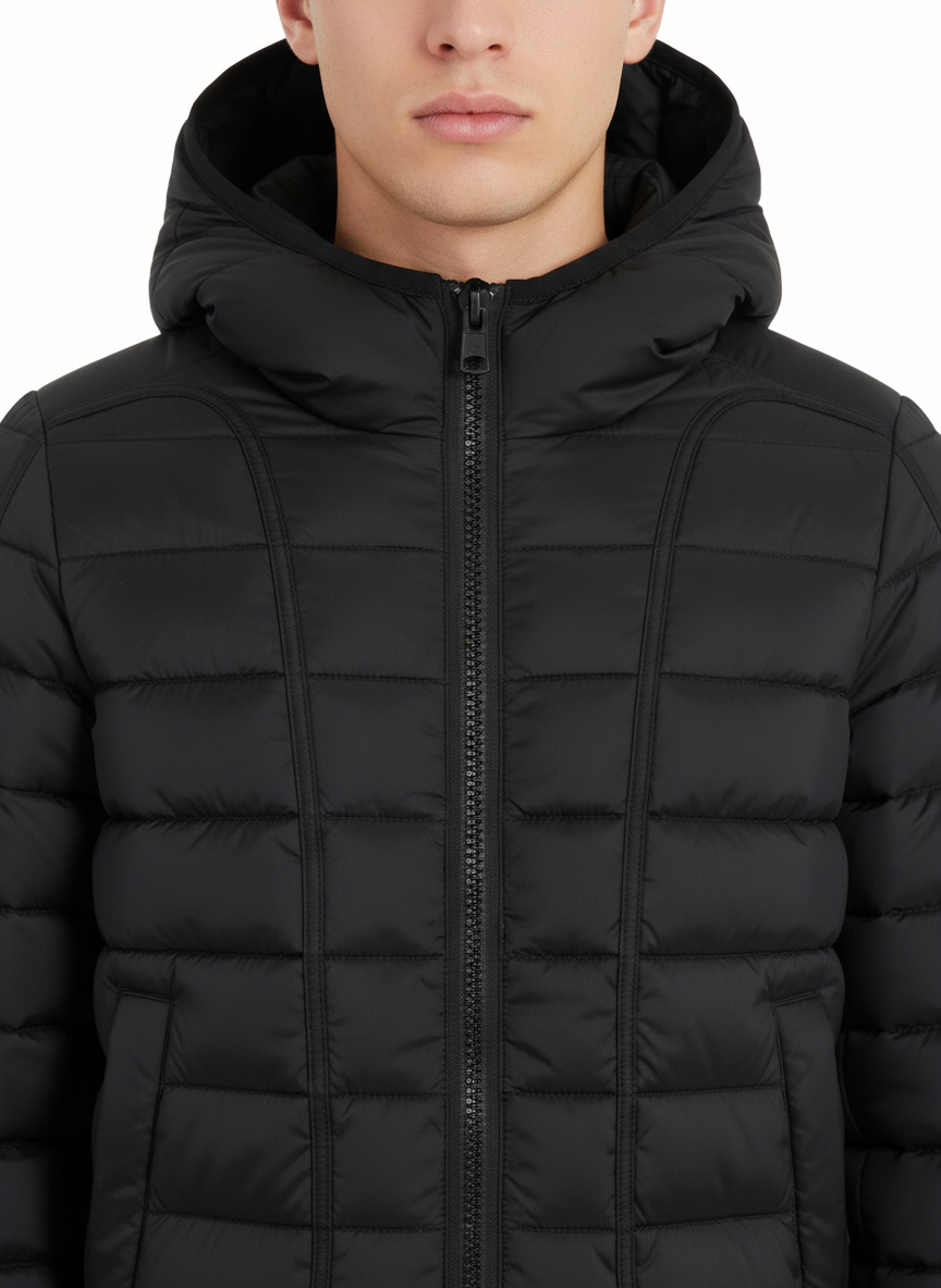 Gesteppte Diesel-Jacke mit schwarzer Kapuze