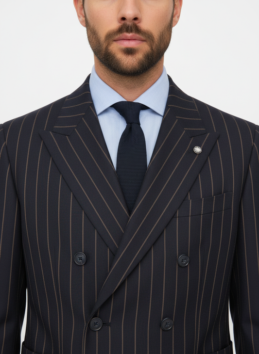 Manuel Ritz zweireihiges Nadelstreifen-Sakko in Blau und Beige