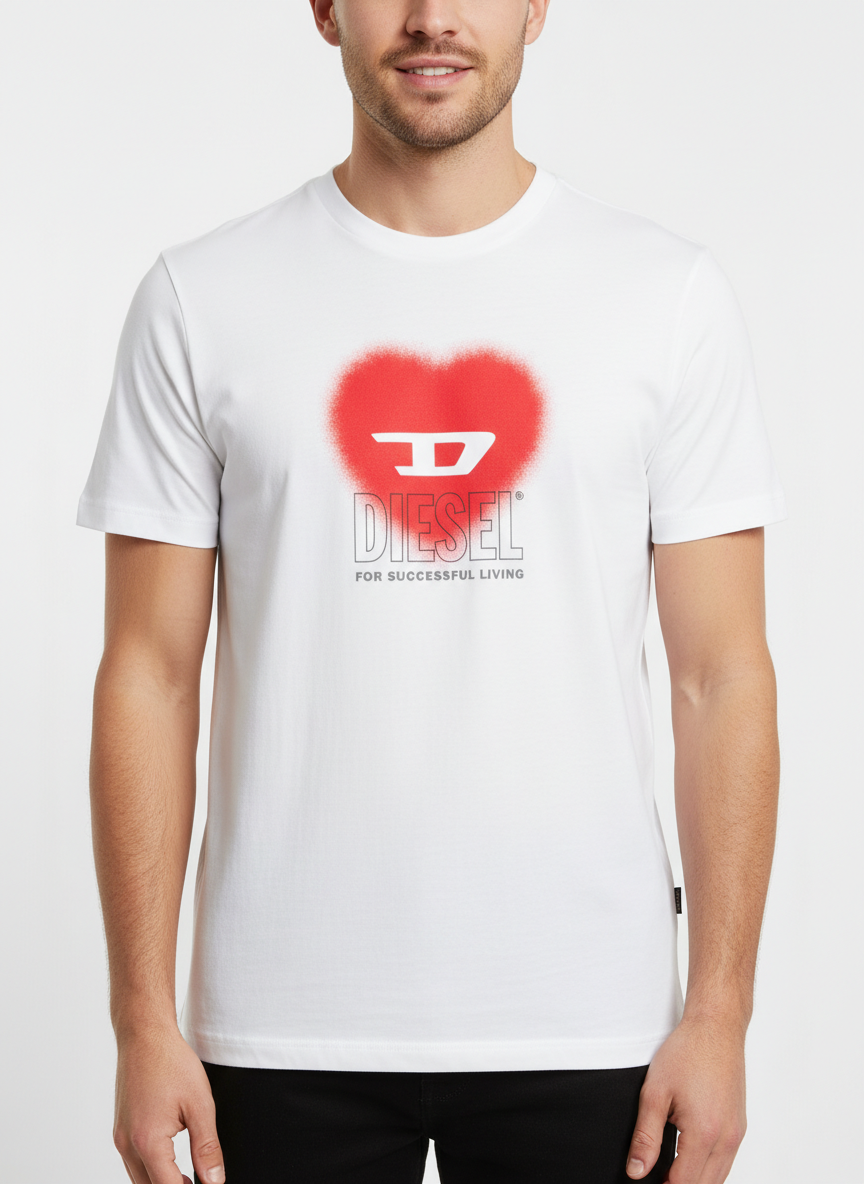Kurzärmeliges Diesel-T-Shirt mit Logoprint aus weißer Baumwolle