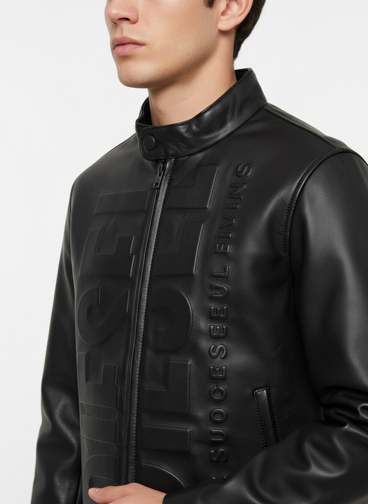 Diesel Bikerjacke aus schwarzem Kunstleder mit Logo