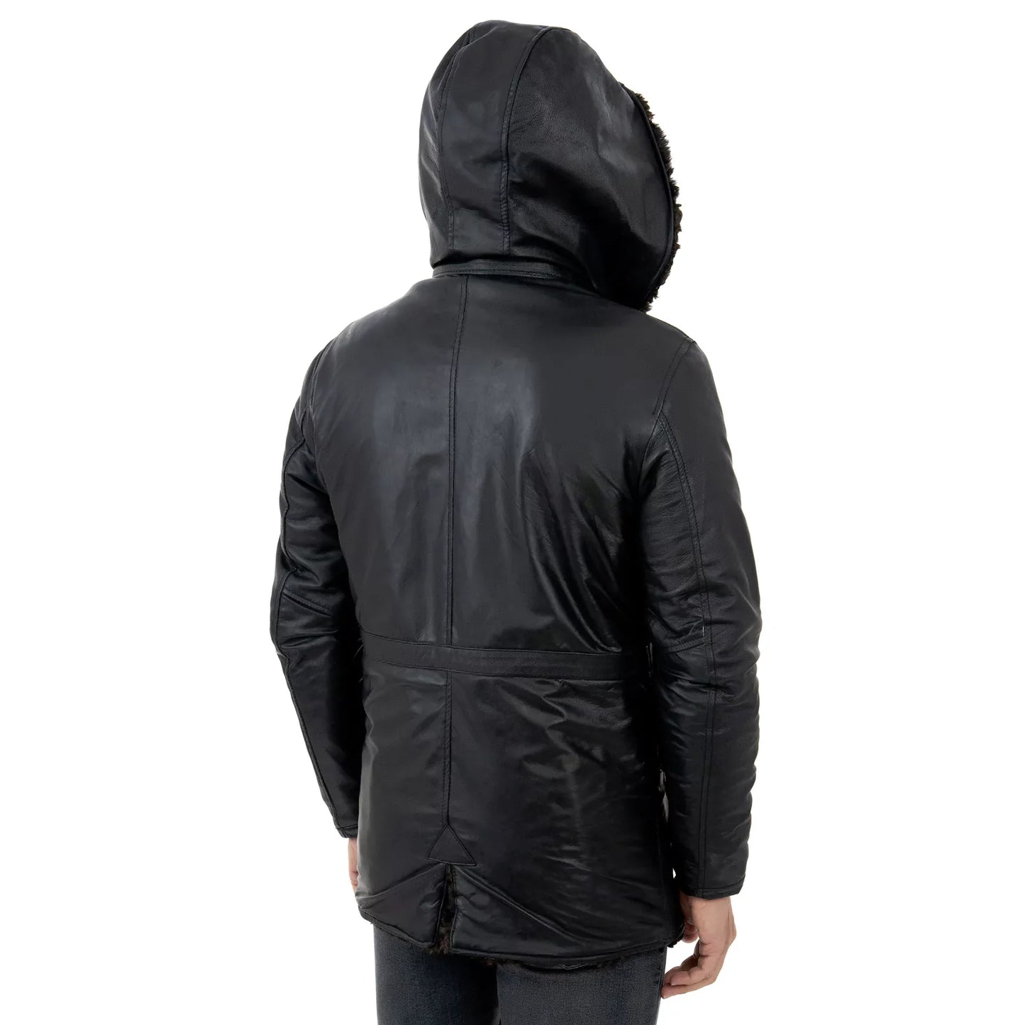 Cappotto Giacca In Vera Pelle Nera Uomo Slim In Stile Montone Pelo Lungo Rindway