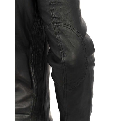 Rindway Herren-Bikerjacke aus schwarzem Echtleder in schmaler Passform mit Hauptreißverschluss und Überschlag