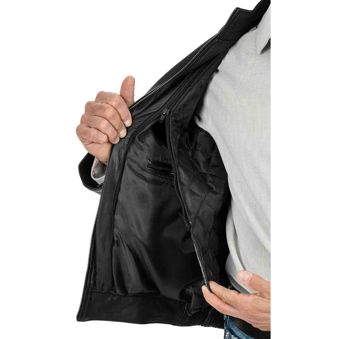 Schwarze Herren-Bikerjacke aus echtem Leder in schmaler Passform mit besonderen Schulterpartien von Rindway