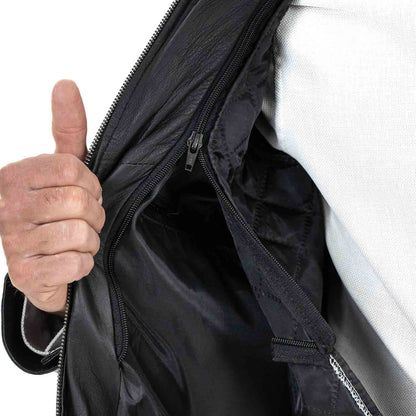 Rindway Herren Slim Fit Bikerjacke aus schwarzem Echtleder mit vier Taschen