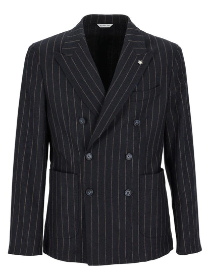 Manuel Ritz giacca doppiopetto gessata blu beige