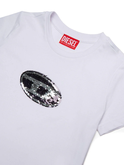 Diesel T-shirt manica corta con logo paillettes bianco