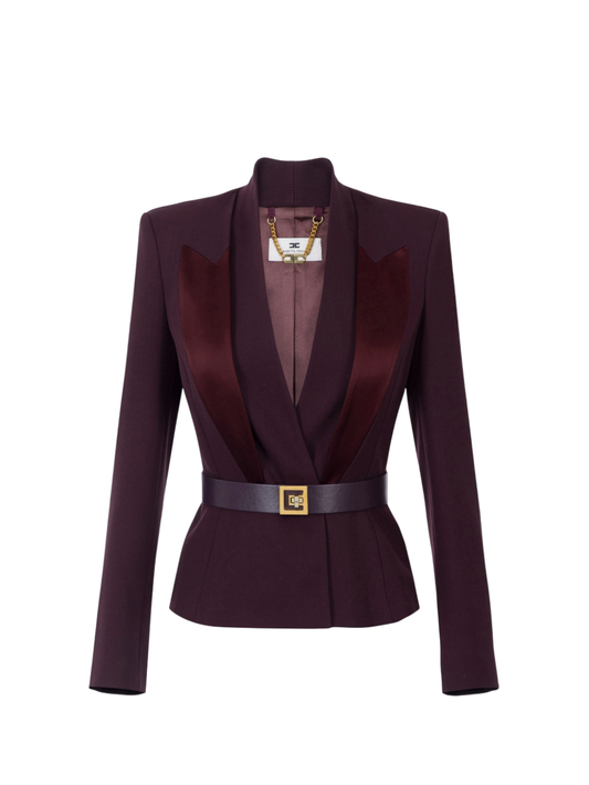 Elisabetta Franchi giacca in crepe con revers satin borgogna