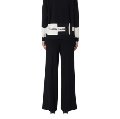 Elisabetta Franchi pantaloni palazzo in maglia con logo nero