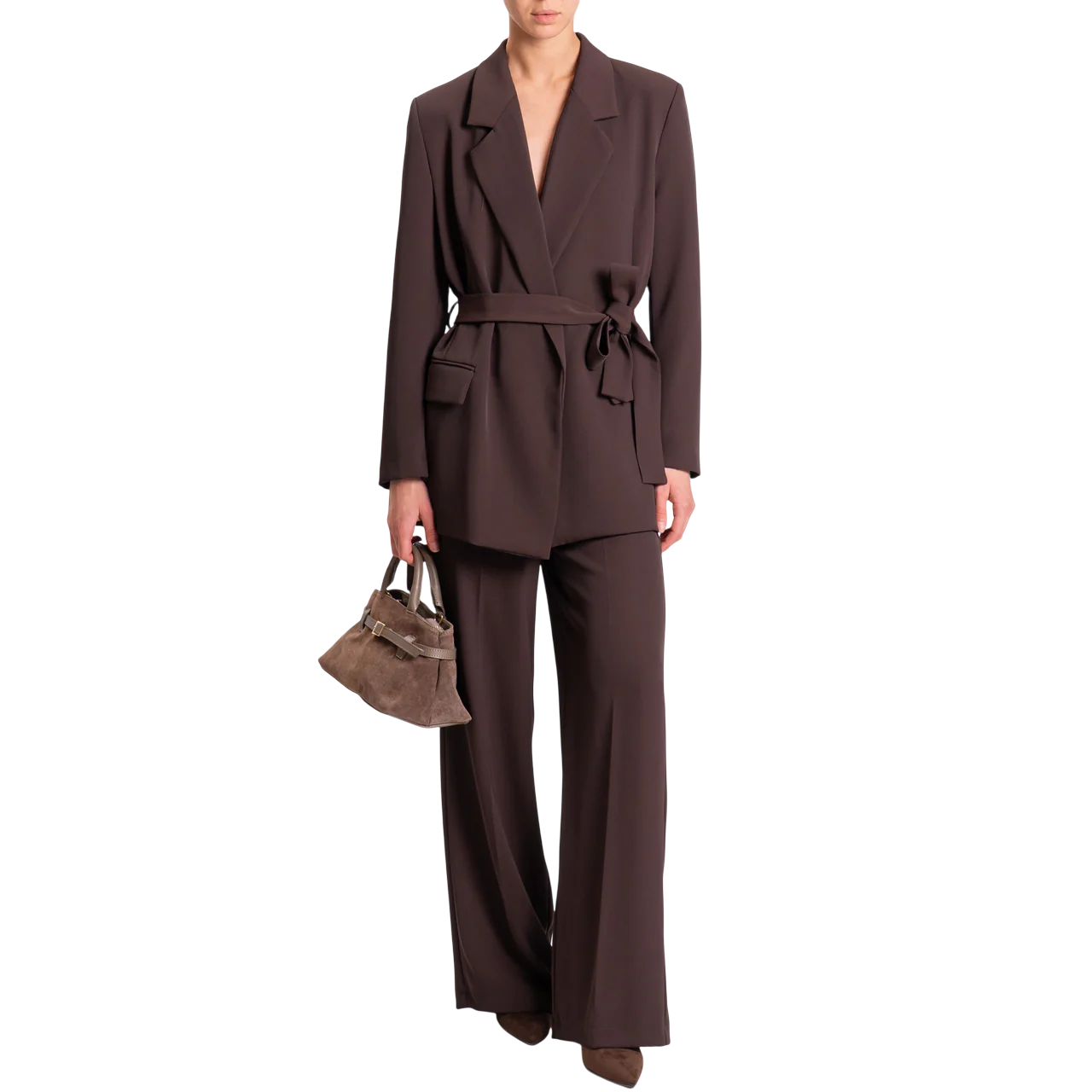 Vicolo pantaloni palazzo in tessuto fluido marrone