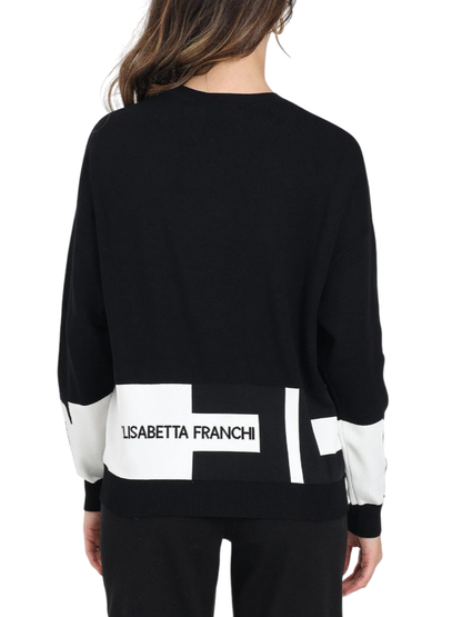 Elisabetta Franchi zweifarbiger Pullover mit schwarz-weißem Logo