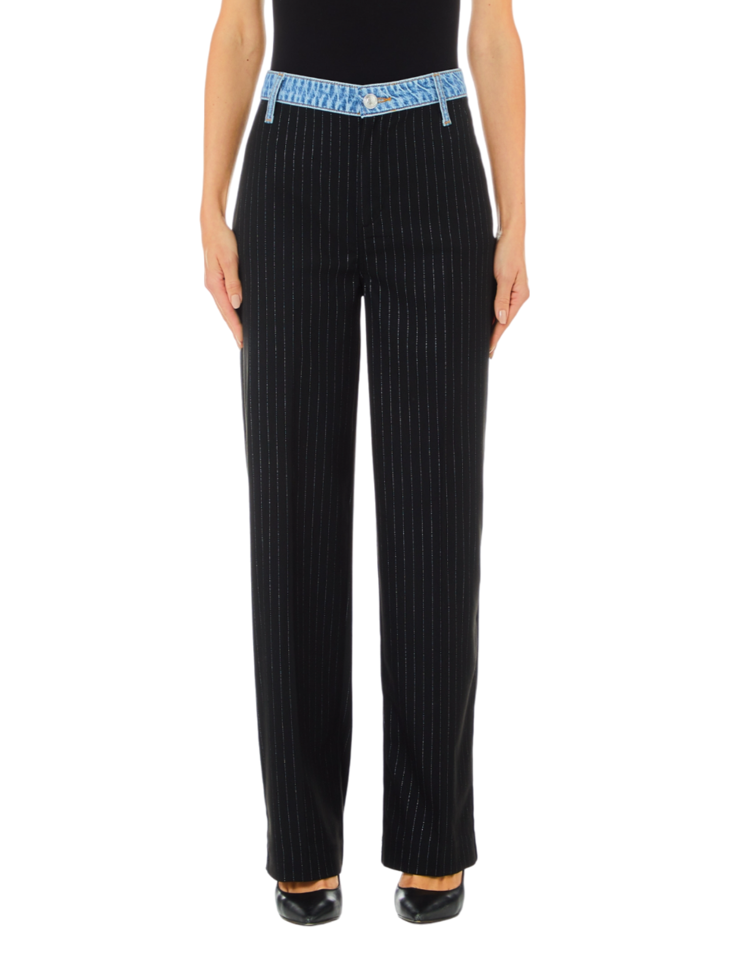 Liu Jo pantaloni gessati gamba dritta nero