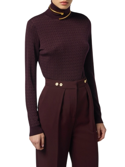 Elisabetta Franchi bordeauxroter Jacquard-Logo-Rollkragenpullover